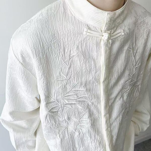 Men's Chinese Embroidery Style Print Niche Zhongshan Collar Long Sleeved top Personalized Loose Fashionable Design - Image 5