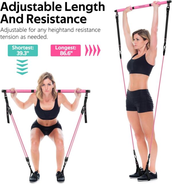 Pilates Bar Kit with Resistance Bands, Multifunctional Pilates Bar for Women & Men with Heavy-Duty Metal Adjustment Buckle, Pilates Home Equipment for Full BodyWorkouts - Image 4