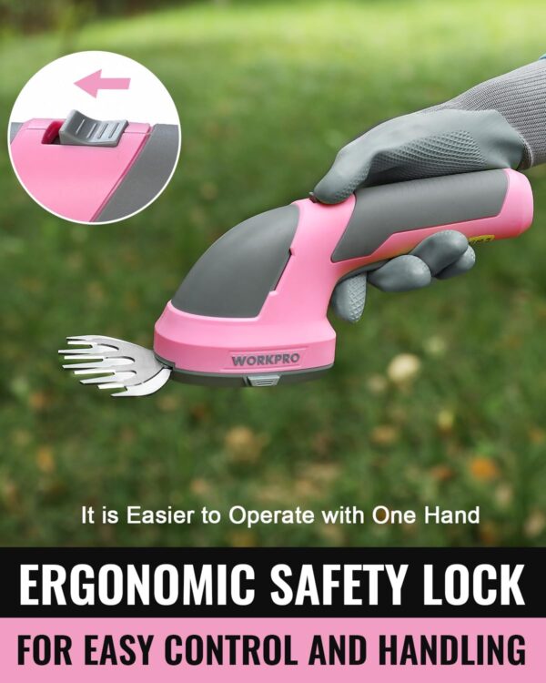 WORKPRO Cordless Grass Shear & Shrubbery Trimmer - 2 in 1 Handheld Hedge Trimmer 7.2V Electric Grass Trimmer Hedge Shears/Grass Cutter Rechargeable Lithium-Ion Battery and Type-C Cable - Pink Ribbon - Image 5