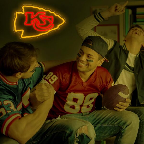 Football Team Neon Sign, Cool Light Up Dimmable KC Team Logo Hanging Led Neon Sign for Wall Decor, Man Cave, Garage, Party, Bar, Game Room Deco, Birthday Gift for Football Fan - Image 2