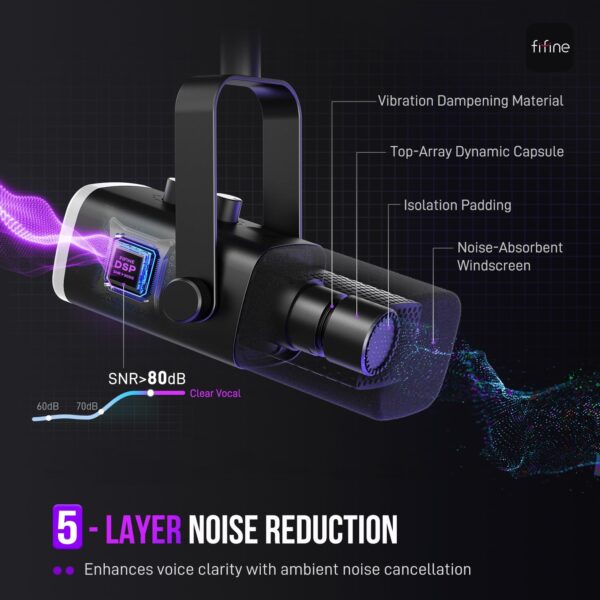 FIFINE USB/XLR Dynamic Microphone for Podcast Recording, PC Computer Gaming Streaming Mic with RGB Light, Mute Button, Headphones Jack, Desktop Stand, Vocal Mic for Singing YouTube-AmpliGame AM8 - Image 4
