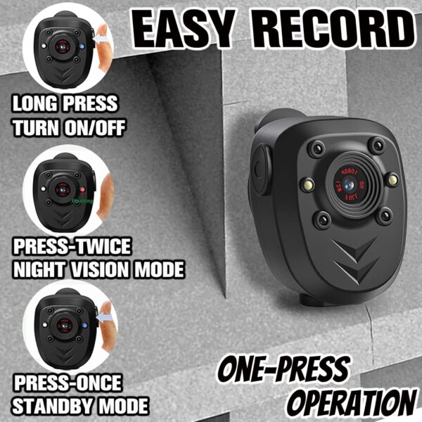 Mini Body Camera Video Recorder Built-in 128GB Memory Card with Night Vision IR & Loop Record HD 1080P, 4-6 HR Battery Life Wearable Police Cam for Home, Outdoor, Law Enforcement, Security Guard - Image 2