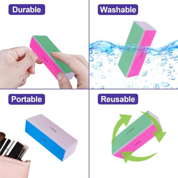 4 Way Nail Buffer Block (4 Pcs), Nail Shine Buffers Blocks Files for Natural and Acrylic Nails Smoother Buffing Block Polisher Fingernail File Buffer 120/240/600/3000 Grit for Buffing Shinning - Image 4