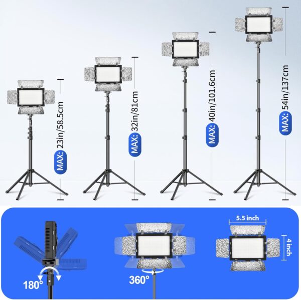 2 Pack LED Video Photography Lighting Kit with 54'' Tripod Stand, Dimmable 5600K USB Studio Lights with Barndoor -9 Color Lighting for Video Recording, Photo Studios, YouTube, TikTok, Game Streaming - Image 7