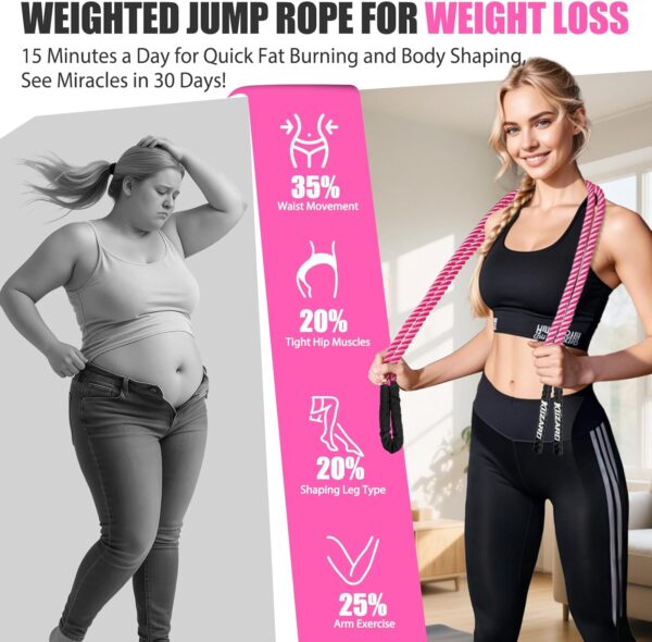 Jump Rope, Weighted Jump Rope for Women, Heavy Jump Ropes for Fitness, Adult Skipping Rope for Home Workout, Weight Loss, Shaping Body, Boxing, Strength Training, Total Body Exercise Equipment - Image 6