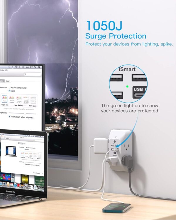 Outlet Extender with Night Light, HANYCONY Multi Plug Outlet, USB Wall Charger Surge Protector 4 USB Ports(1 USB C), Power Strip Electrical Outlet Splitter Expander for Home Office Dorm Room, ETL - Image 6