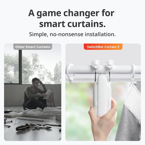 SwitchBot Automatic Curtain Opener - Bluetooth Remote Control Smart Curtain with App/Timer, Upgraded High-Performance Motor, Add SwitchBot Hub to Work with Alexa, Google Home, HomeKit (Curtain 3, Rod) - Image 3