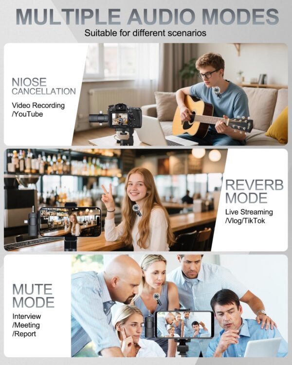 3 in 1 Professional Wireless Lavalier Microphone for iPhone, Android, Camera, Wireless Microphones, Mini Microphone, Crystal Clear Sound Quality for Recording, Live Streaming, YouTube, TikTok - Image 6