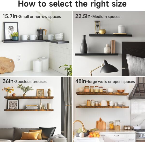 BAYKA Floating Shelves for Wall, Wall Mounted Rustic Wood Shelves for Bathroom, Bedroom, Living Room, Kitchen, Hanging Shelf for Books/Storage/Room Decor with 22lbs Capacity (Black, Set of 3, 15.7in) - Image 7