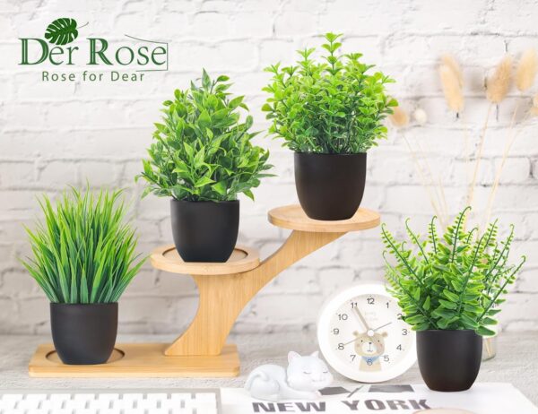Der Rose Fake Plants 4 Packs Artificial Plants Small Faux Plants Black Bathroom Accessories for Bathroom Home Office Desk Decor Indoor - Image 2