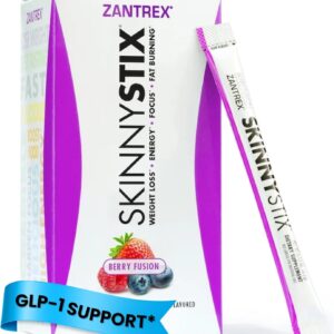 Zantrex SkinnyStix Energy Powder – Lose Weight, GLP-1, Appetite Suppressant, Boost Mood – 10 Calories – Yerba Mate, Coffee Bean – 30 Stix, Berry