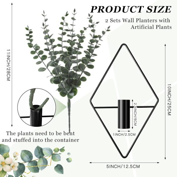 Jexine Hanging Planters with Artificial Eucalyptus Metal Hanging Vase Indoor Plants Holder Modern Geometric Boho Bathroom Wall Decor for Living Room Home Office (Black,4 Pcs) - Image 2
