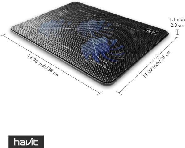 havit HV-F2056 15.6"-17" Laptop Cooler Cooling Pad - Slim Portable USB Powered (3 Fans), Black/Blue - Image 8