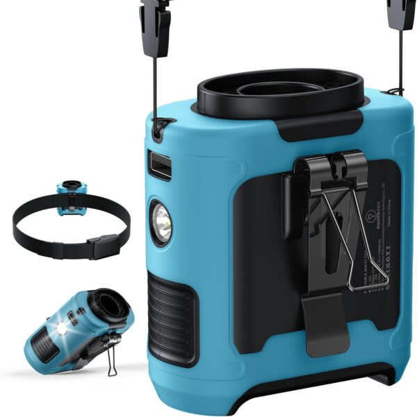 2025 Upgrade Portable Waist Fan Clip on 10000mAh Body Wearable Belt Clip Fan Undershirt Personal Cooling Neck Fans with 5 Speeds Flashlight&Power Bank 40H Cooling For Outdoor Camping Travel (Blue)