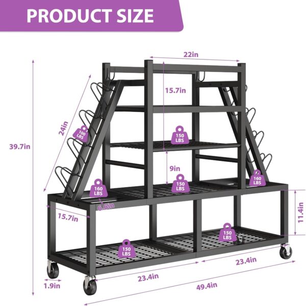 Dumbbell Rack Weight Rack Storage-Large Dumbbells Rack Home Gym Storage,Multilevel Workout Storage Organizer with Wheels and Barbell Holder,Perfect for Yoga Mat Balls Kettlebells and Fitness Gear,black - Image 8