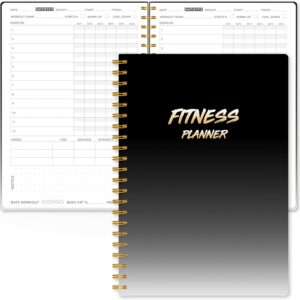 Fitness Journal Workout Planner for Women & Men - A5(5.5" x 8.5") Sturdy Workout Log Book for Gym & Personal Home Workouts - Black