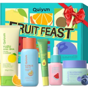 Fruit Skin Care for Teens, 5 Daily Routine Beauty Skin Care Sets - Exfoliation, Smooth, Clean, Oil Control, Firm, Hydrate, Glow Up, Skincare Gift Set for Girls Women, Travel Set, for All Skin