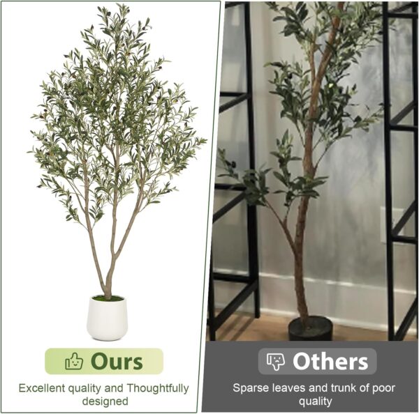Olive Trees Artificial Indoor, 6FT Tall Faux Olive Tree with White Tall Planter, Artificial Plants with Natural Wood Trunk and Lifelike Fruits for Home Office Decor - Image 5