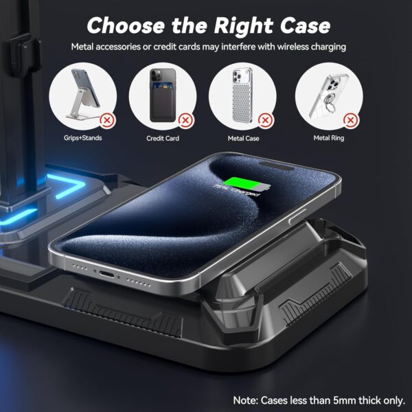 KDD Headphone & Controller Stand with Wireless Charging - Rotatable Headset Stand with 9 Light Modes - Controller Holder with 2 USB and Type C Ports - for Gamers Desktop Accessories - Image 3