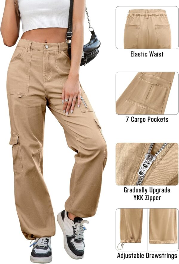 IVIR Cargo Pants Women High Waist Wide Leg Casual Pants with 7 Pockets Stretchy Drawstring Baggy Y2K Trousers - Image 3