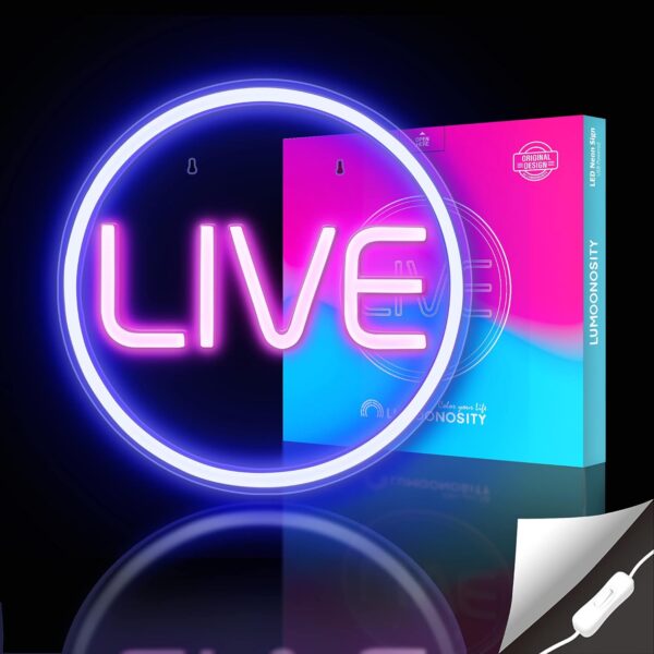 Lumoonosity Live Neon Sign - Blue&Pink LED On Air Light for Streamers/Influencers/Gamers - Streaming/Recording Live Neon Signs for Studio, Game Room, Bedroom - Image 2
