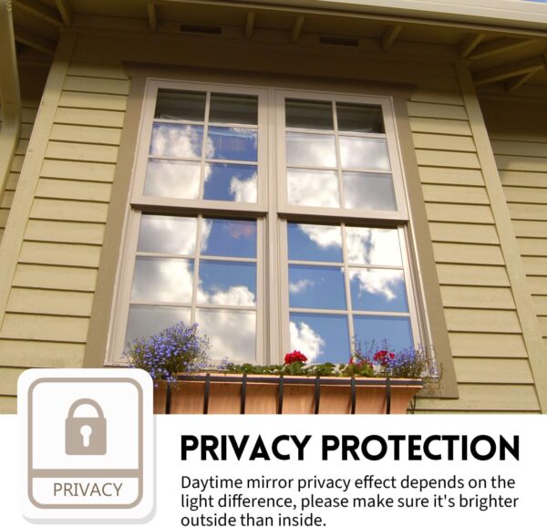 KESPEN Window Privacy Film One Way Daytime Privacy Static Cling Sun Blocking Anti UV Reflective Window Tint for Home and Office, Black-Silver, 17.5 Inch X 6.5 Feet - Image 3