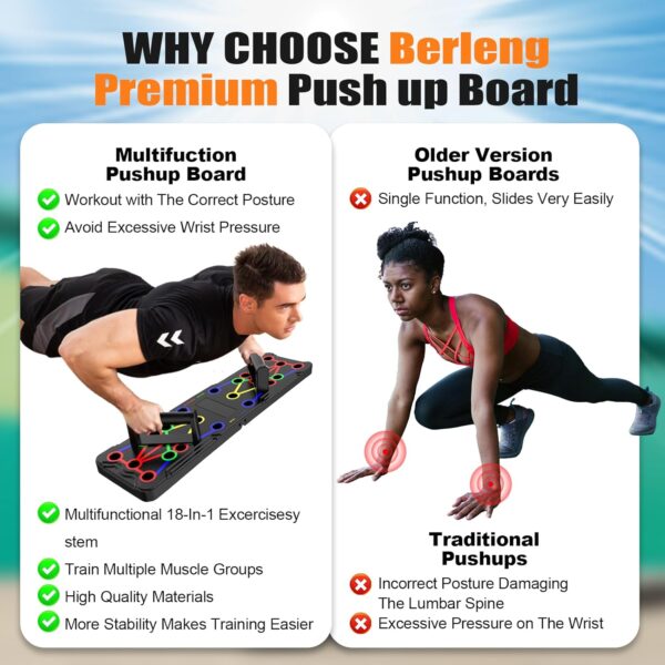 Solid Push Up Board 15 in 1 Home Workout Equipment Multi-Functional Pushup Stands System Fitness Floor Chest Muscle Exercise Professional Equipment Burn Fat Strength Training Arm Men & Women Weights - Image 6