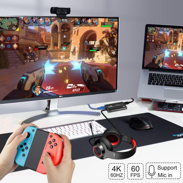 4K HDMI Capture Card for Streaming, Full HD 1080P 60FPS USB 3.0 Cam Link Game Audio Video Capture Card, Work with Camera/Nintendo Switch/Xbox/PS4/PS5/PC/OBS (Black) - Image 3