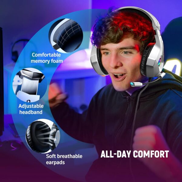 Gaming Headset for PC, Ps4, Ps5, Xbox Headset with 7.1 Surround Sound, Gaming Headphones with Noise Cancelling Mic, Over Ear Headphones for Switch, GEM Box, Atari 2600 System, Sega Game Gear - Image 4