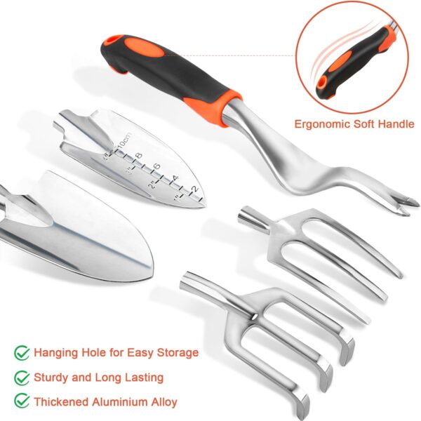 Garden Tools Set, 8 Piece Gardening Tools Set with Non Slip Ergonomic Handle, Heavy Duty Garden Tool Set with Storage Bag, Gardening Kit for Women, Garden Hand Tools Gift for Women and Men, Orange - Image 3