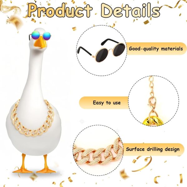4 Pcs Porch Goose Outfits,Goose Outfits Chain Collars and Sunglasses for 23 or 17 inches Goose Statue, Goose Outfits Accessories for Pet Cosplay Party Lawn Outdoor Garden Yard - Image 4
