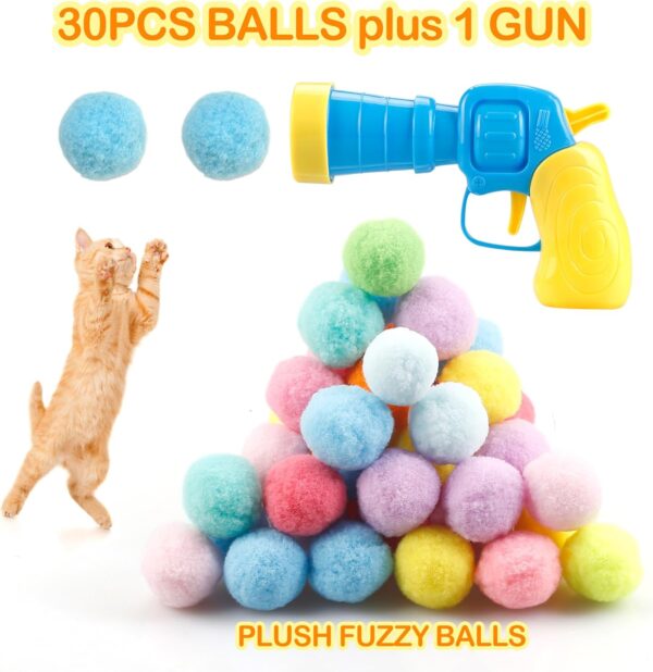 31Pcs Cat Ball Toy Launcher Gun,Cat Balls Fetch Toy,30Pcs Plush Fuzzy Balls Launcher Cat Toy for Cats with 1 Gun,Funny Interactive Cat Toys for Bored Indoor Adult Cats,Cute Kitten Kitty Toys - Image 3