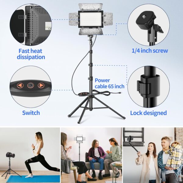 2 Pack LED Video Photography Lighting Kit with 54'' Tripod Stand, Dimmable 5600K USB Studio Lights with Barndoor -9 Color Lighting for Video Recording, Photo Studios, YouTube, TikTok, Game Streaming - Image 5