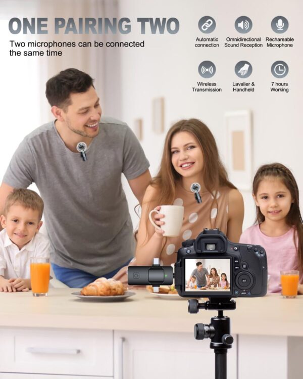 3 in 1 Professional Wireless Lavalier Microphone for iPhone, Android, Camera, Wireless Microphones, Mini Microphone, Crystal Clear Sound Quality for Recording, Live Streaming, YouTube, TikTok - Image 4