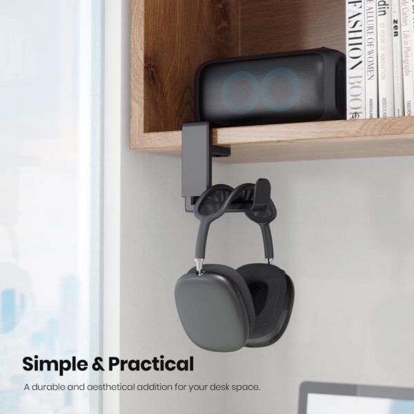 EURPMASK Rotating Headphone Stand - PC Gaming Headset Holder, Adjustable Clamp-on Under Desk Hanger With 360 Degree Swivel & Cable Clip Organizer - Black - Image 2