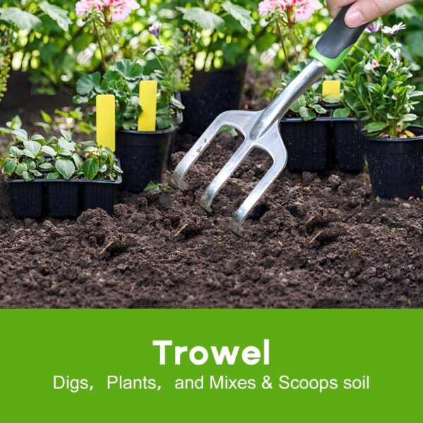 Garden Tool Set, 3 Pack Aluminum Heavy Duty Gardening Kit Includes Hand Trowel, Transplant Trowel and Cultivator Hand Rake with Soft Rubberized Non-Slip Ergonomic Handle, Garden Gifts - Image 5