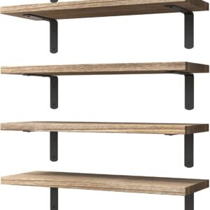 WOPITUES Wood Floating Shelves Set of 6, Shelves for Wall Decor, Farmhouse Shelf for Bedroom, Bathroom Storage Shelves, Book Shelves for Living Room - Rustic Brown
