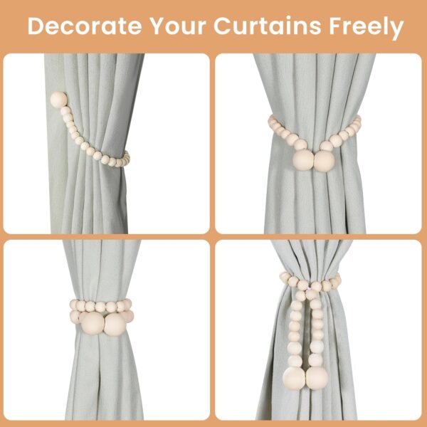 Magnetic Curtain Tiebacks, Curtain Tie Backs for Curtains 2 Pack, Wood Bead Curtain Tiebacks, Curtain Holders for Boho Bedroom Decor, Baby Nursery Decor, Farmhouse Decor - Image 4