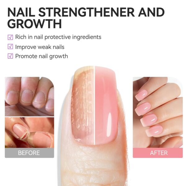 Nail Strengthener Protein for Damaged Nails: Pink 6 in 1 Natural Nail Hardener Extra Strong and Growth - Long Lasting Repair for Damaged Nails - Growth Oil for Salon Home Daily Work - Image 2