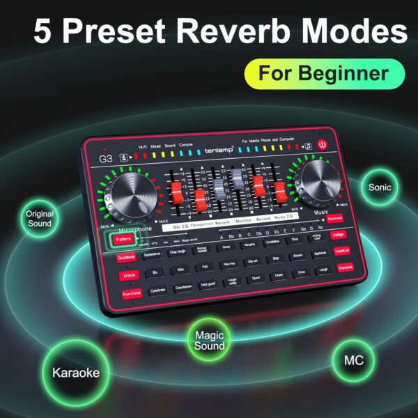 Podcast Microphone Bundle with Live Sound Board Audio Mixer, Podcast Equipment Bundle with 3.5mm Condenser Microphone for Pc/Phone Live Streaming Singing Gaming, Soundboard with Voice Changer, Denoise - Image 4