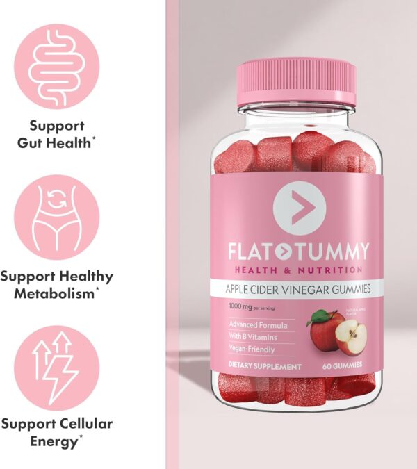 Flat Tummy Apple Cider Vinegar Gummies, 60 Count – ACV Gummies, Detox, Support Gut Health – Vegan-Friendly, Non-GMO - Beet and Pomegranate Superfood Powders, Vitamins B6, B9 & B12 - Image 4