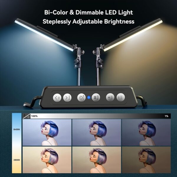 2 Pack LED Video Light Kit, Scrhot Photography Lighting Kit with 63" Tripod Stand, Podcast Lighting Dimmable 2800-8400K Studio Lights for Video Recording, Game Streaming, Filming, YouTube, Tiktok - Image 3