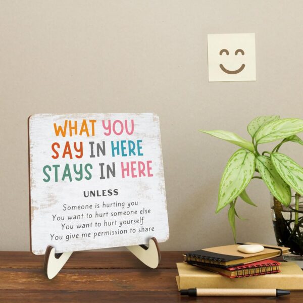 Positive Mental Health Office Decor Rustic Desk Decor Therapy Office School Counselor CBT Therapist Counseling Wood Sign Psychology Decoration for Home Farmhouse Table Shelf Plaque with Wood Stand - Image 4