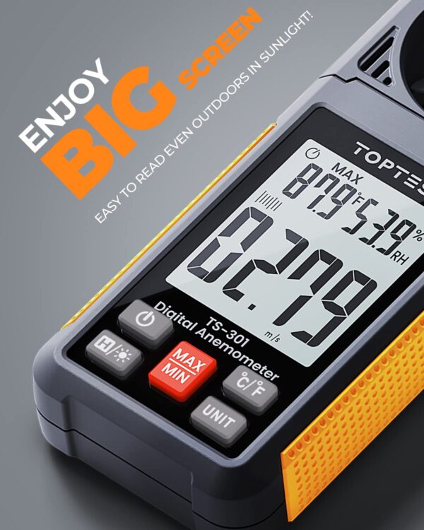 TS-301 Digital Anemometer, Wind Speed Meter with 2.26-inch Big Backlight LCD Screen, Air Flow Meter for Sailing Surfing Drone Flying RC Plane Golf Shooting HVAC - Image 2