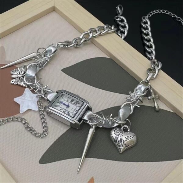 Personality Wind Watch Necklace Neck Chain Spicy Women Design Niche Star Rivets Retro Punk Choker. - Image 4