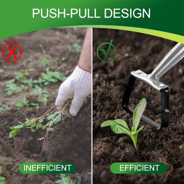 Walensee Mini Action Hoe for Weeding Stirrup Hoe Tools for Garden Hula-Ho with 14- Inch Scuffle Loop Hoe Gardening Weeder Cultivator, Sharp Durable Metal Handle Weeding Rake with Cushioned Grip, Grey - Image 6
