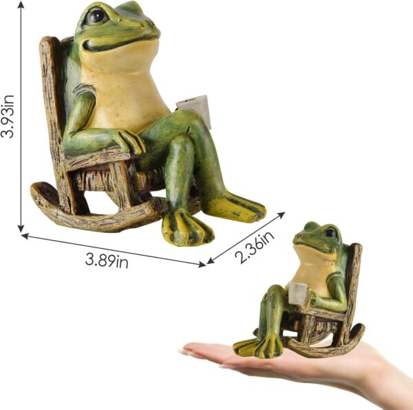 Miniature Frog Garden Statue Mom Dad Gifts Home Decorations Fairy Garden Accessories Outdoor Lights Solar Garden Frog Decor Art Housewarming Gift for Patio,Yard,Lawn Ornament,3.89"x2.36"x3.93 - Image 2