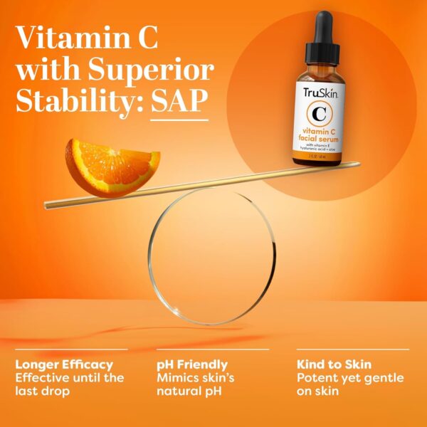 TruSkin Vitamin C Serum For Face – Anti Aging Formula with Vitamin C, Hyaluronic Acid, Vitamin E – Brightening Serum – Improve Appearance of Dark Spots, Tone, Fine Lines & Wrinkles, 2 Fl Oz - Image 5
