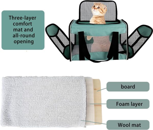 Cat Carrying Case Pet Dog Carrier Soft-Sided Cat Bag Airline Approved, Pet Travel Carrier Up to 15 Lbs, Collapsible Cats Carrier Dog Carrier for Medium Small Cats Dogs(17x11x11 Green) - Image 2
