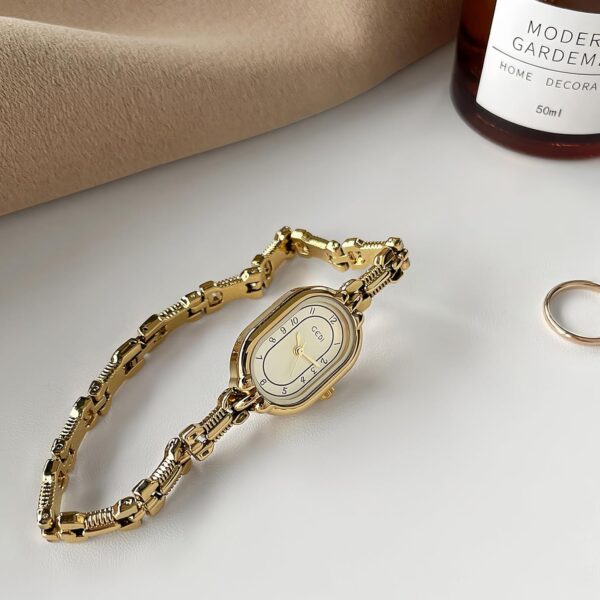 FANMIS Women's Vintage Oval Watches Luxury Minimalism Bracelet Small Gold Tone Watch Ladies Analog Waterproof Watch Fashion Bangle Bracelet Dress Watch with Stainless Steel Band - Image 5
